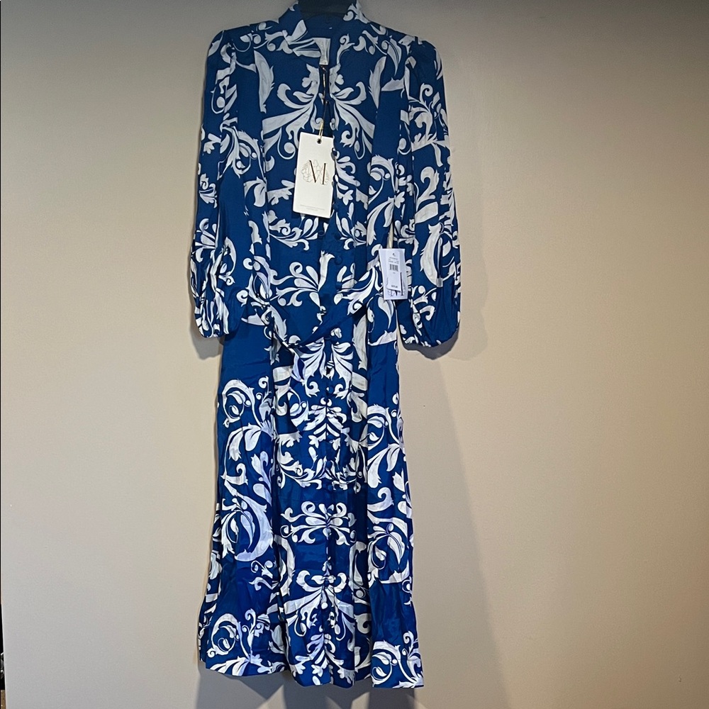Brand New MESTIZA Royal Blue and White belted shirt dress with pockets